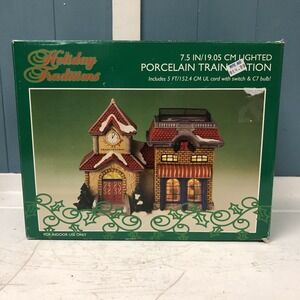 Holiday Traditions Porcelain Train Station Lighted 5 Ft UL Cord Switch